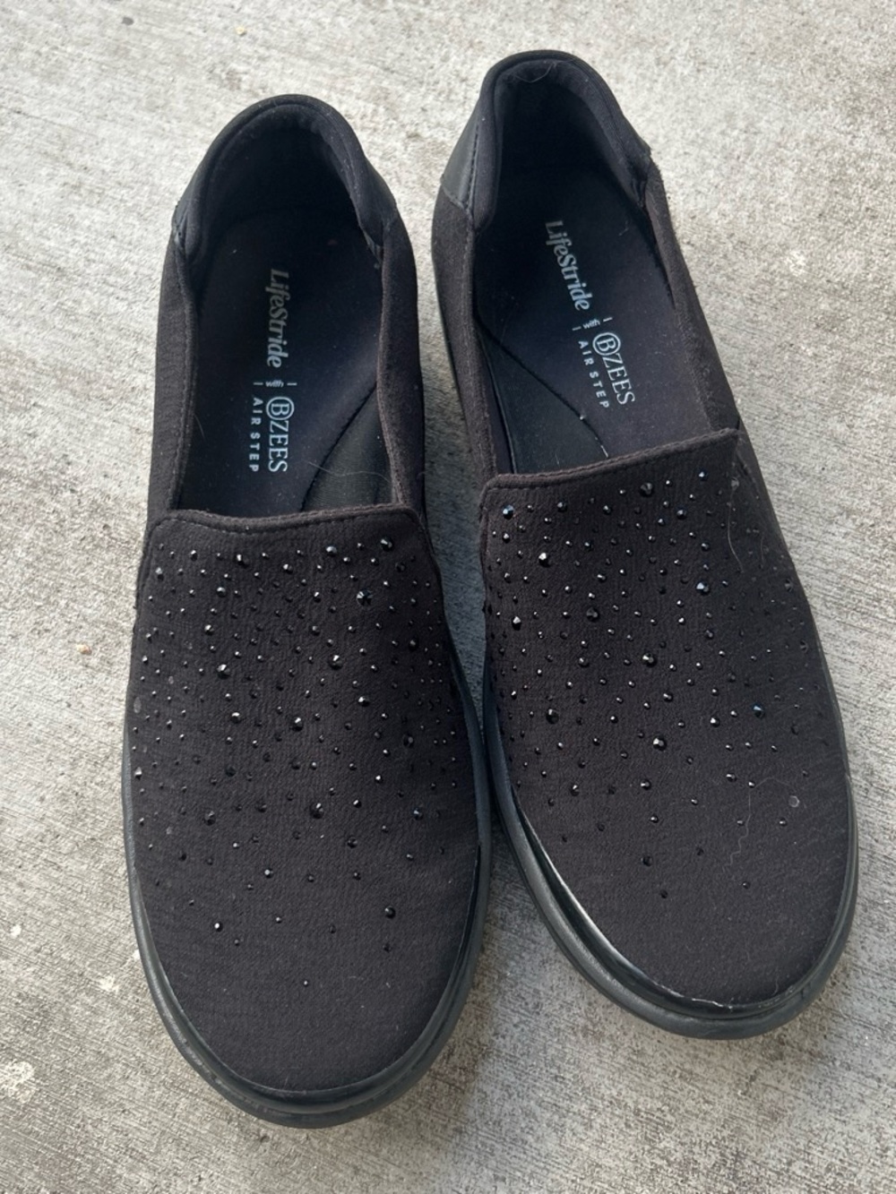 Life Stride Black Slip-On Flats with Sparkle Stud Accents
